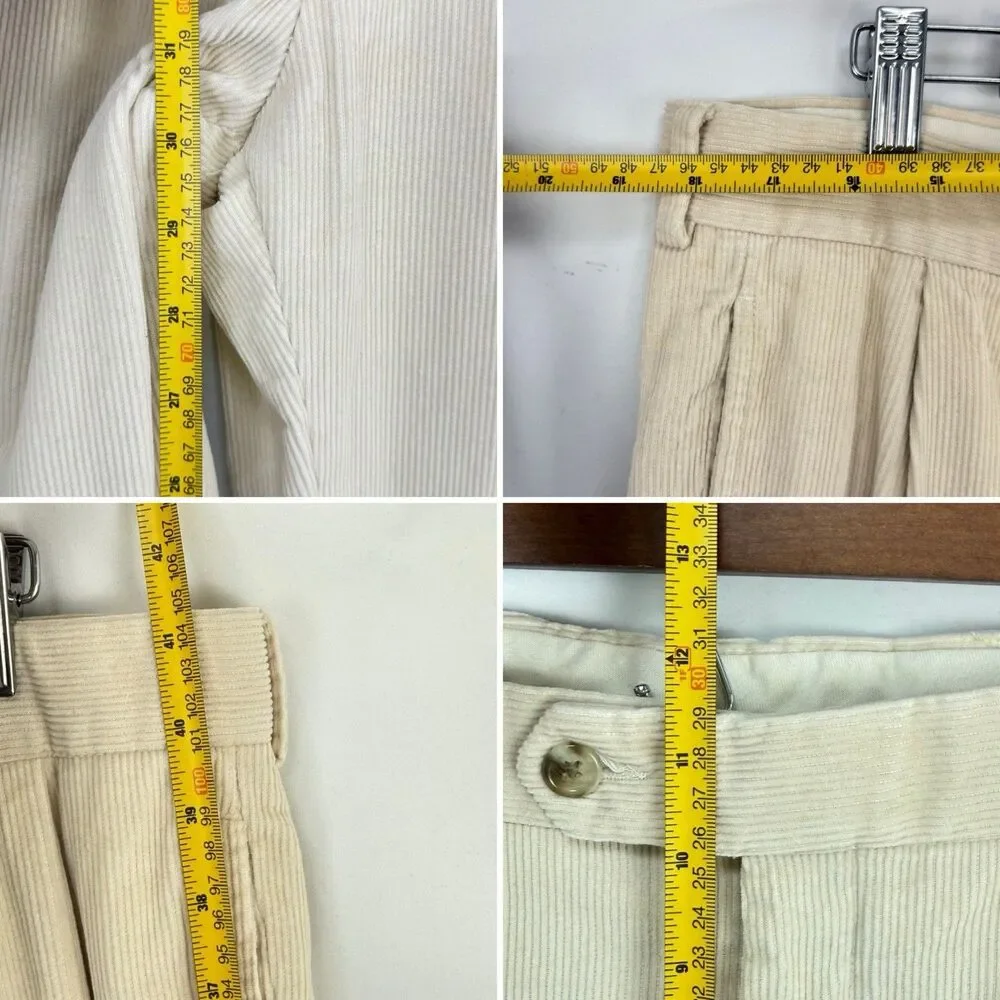 VTG Jos. A. Bank Mens Pants Beige Corduroy Straight Cuffed Pleat Chinos Size 35 - Picture 11 of 15